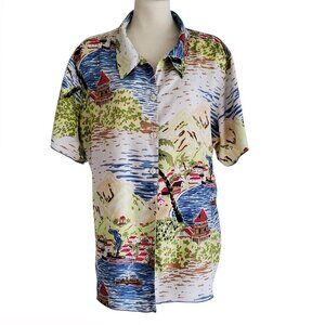 Key Lime Pie Vintage Hawaiian Shirt Tropical Print 100% Rayon Size 1X